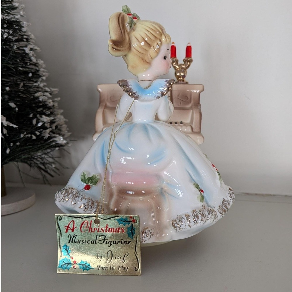 Rare Vintage Josef Originals Christmas Angel Girl Playing Piano Music Box Japan - Picture 3 of 7